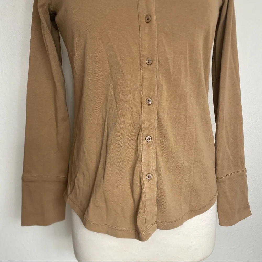 Banana Republic Women Milk Chocolate Collared Ponte Button Top Size Small Casual - Picture 6 of 14
